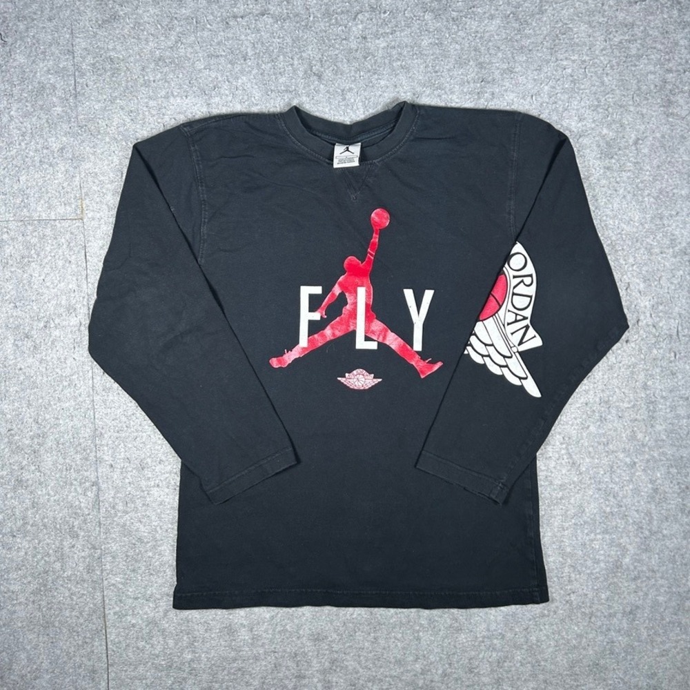 Jordan Shirt Mens Large Black Fly Jumpman Graphic Long Sleeve Tee Basketball